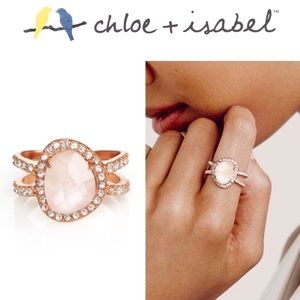Chloe + Isabel Rose Gold Ring with Pink Teardrop Stone and Pavé Crystals
